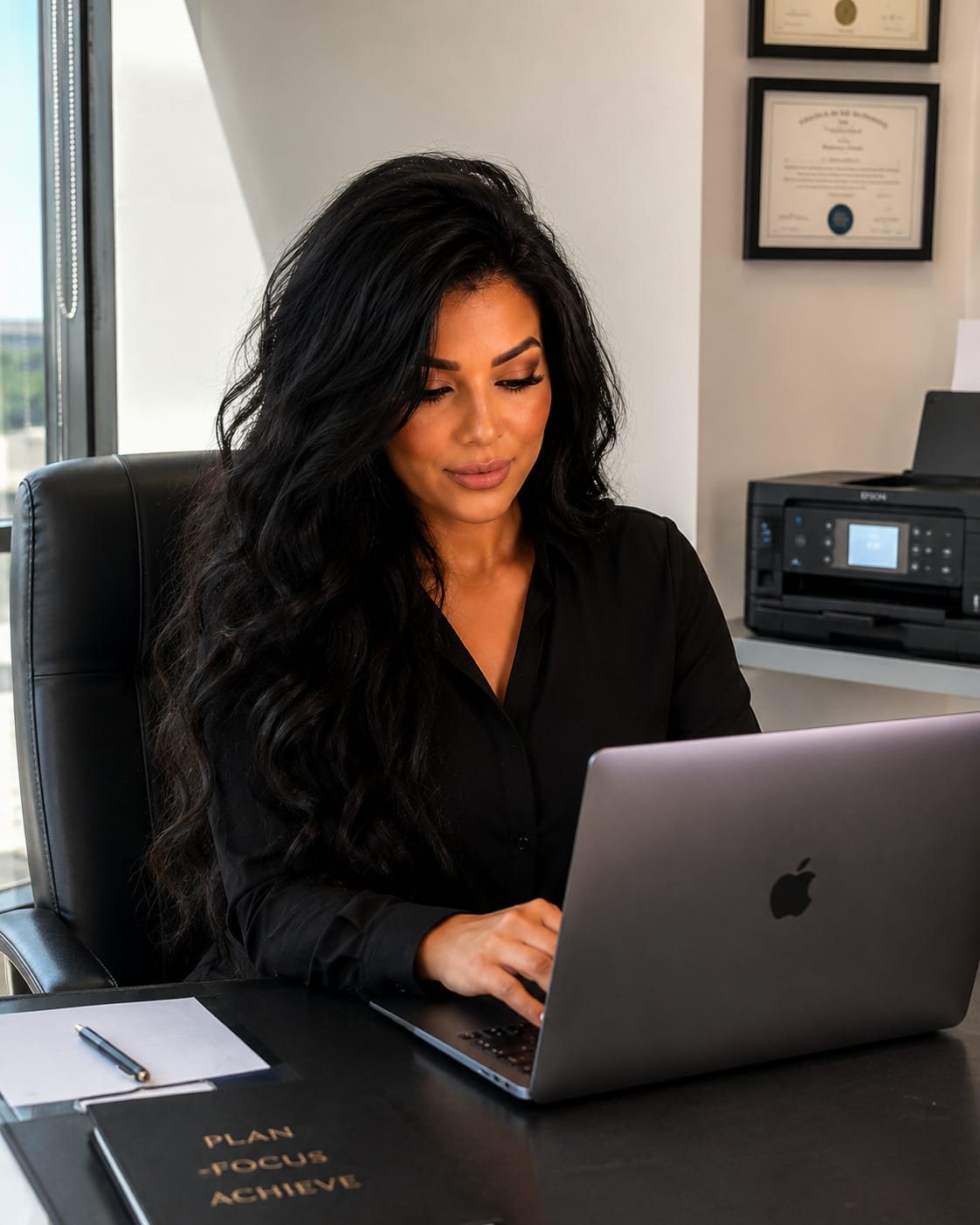 Fereschta Khairzad, Inhaberin von Immobilienservice PRO, am Arbeitsplatz
